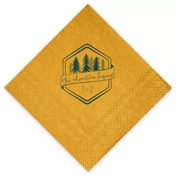 adventure begins shimmer wedding napkins
