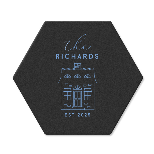 ForYourParty's personalized White Square Coaster with Satin French Blue Foil has a Single House Outline graphic and is good for use in Home themed parties and can't be beat. Showcase your style in every detail of your party's theme!