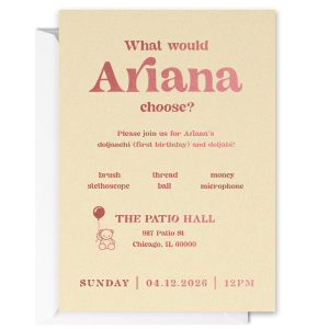 Give your guests a warm welcome by inviting them with this sweet Doljanchi Korean First Birthday Invitation. It's decorated with cute teddy bear and other graphics which make the invitation even more cooler.  