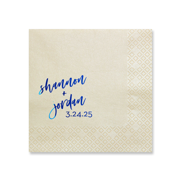 Infuse your wedding with whimsy using the Script Names and Date Wedding Napkin, featuring names in a spirited script, plus the event date. A vibrant choice for couples celebrating their joyous union.