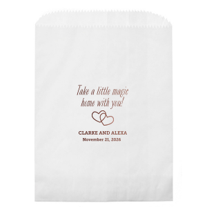 Create wedding details so perfect, they're magical. Customize this goodie bag to send guest home with little party favors or sweet treats. Our Interlocking Hearts graphic will fit any theme. Simply choose your colors and add your names and special date. 