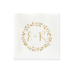 Adorn your celebration with the Initials Leaf Frame Napkin, featuring a leafy wreath that elegantly showcases the couple's initials. It's a tasteful nod to nature's beauty, perfect for adding a personal touch to any event.
