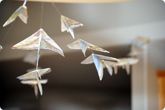 Paper Airplane Garland made out of Maps