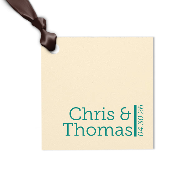 Our custom Metallic Sterling Silver Matte Rectangle Gift Tag with Satin Teal / Peacock Foil are a must-have for your next event—whatever the celebration!