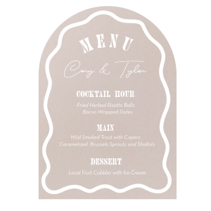 Our brand new custom Wavy Border Classic Arch Menu can be customized to complement every last detail of your party. You will receive tons of compliments! 
