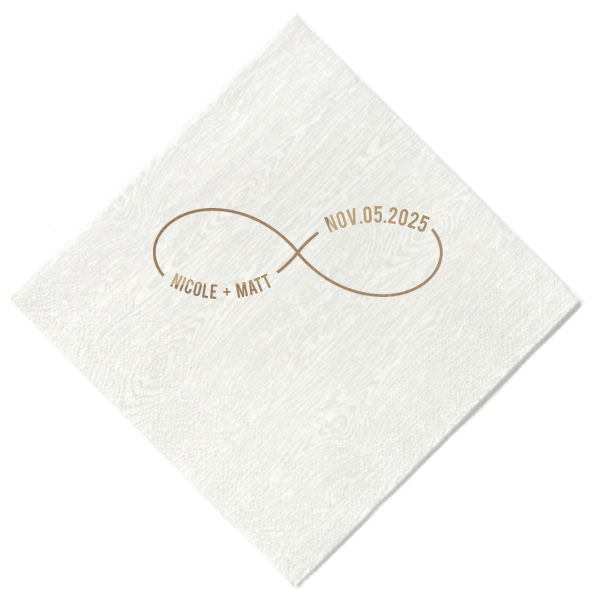 Show your partner your infinite love with this infinity sign napkin. This minimalist party accessory is perfect for celebrating your wedding day. Customize this personalized napkin with your name and date of event. 