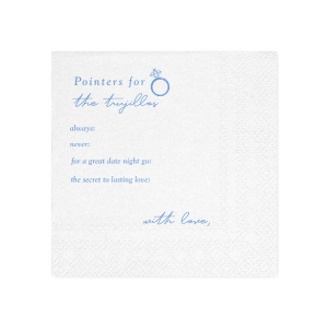 Looking for a creative wedding detail? Get your guests to give you wedding advice on personalized napkins! They can write advice for a date night idea, does, and don'ts. After you can have a memorable collage of all of the wedding advice from your guests! 