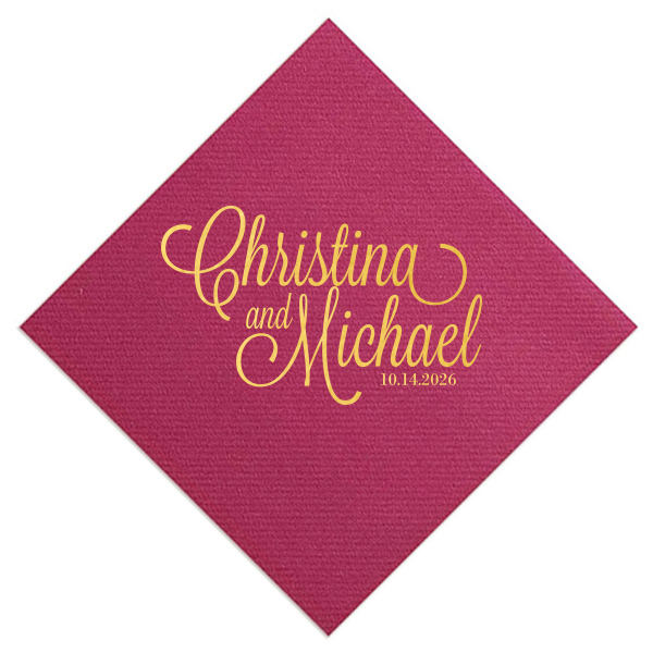 ForYourParty's personalized Magenta Linen Like Cocktail Napkin with Satin Copper Penny Foil will give your party the personalized touch every host desires.