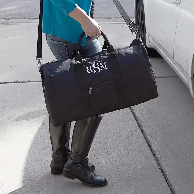 eye catching monogrammed duffel bag for your groomsmen