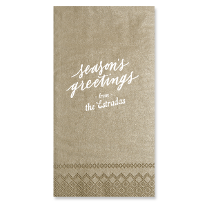 Decorate your home this year with the Season's Greetings Retro Napkin, branded with your own names on it. It will be a perfect eye-catching detail in your home which will bring a fantastic Christmas vibe! 
