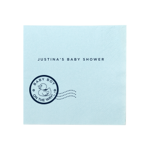 Personalize this baby shower napkin today! Featuring an adorable duck stamp picture, you can add the baby or mother to be's name. 