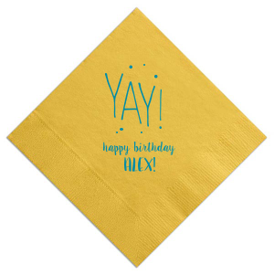 ForYourParty's chic Sunflower Cocktail Napkin with Satin Teal / Peacock Foil Color has a Yay graphic and is good for use in Words themed parties and couldn't be more perfect. It's time to show off your impeccable taste.