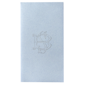 Pair elegance and functionality together with the Embossed Monogram Napkin. The increasingly popular embossed style is perfect for leaving a lasting impression on guests. Available in a variety of sizes, styles and colors, the design suitable for nearly any occasion, from engagement events to formal functions.