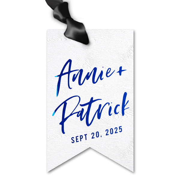 Our personalized Marble Gray Large Oval Gift Tag with Shiny Royal Blue Foil will impress guests like no other. Make this party unforgettable.