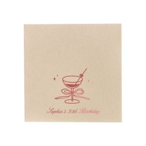 The Cocktail & Bow Birthday Napkin is perfect to pair with your next birthday or home entertainment. Customize the design in your choice of foil stamp color and napkin styles to create a keepsake as unique as yourself.