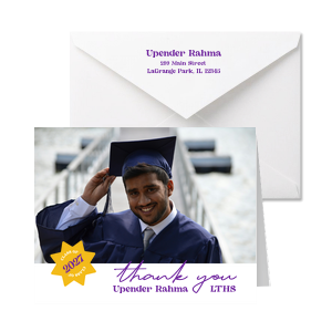 Personalize this modern graduation note card! You can create a custom note card with a picture of the student's face, the year they are graduating, and the name of their school. 