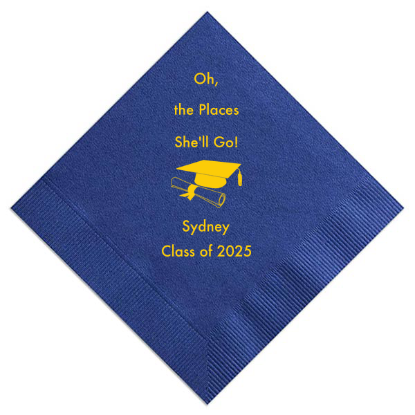 Our custom Pastel Yellow Cocktail Napkin with Matte Leaf Foil has a Cap and Scroll graphic and is good for use in Graduation themed parties and will add that special attention to detail that cannot be overlooked.
