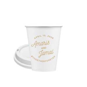 Capture every toast-worthy moment with the Modern Script Name Paper Cup! This design frames the newlyweds' names, with their wedding date arched above and a personalized hashtag below. Perfect for adding a touch of elegance and modern flair to your celebration sips!