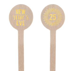 ForYourParty's personalized Shiny 18 Kt Gold Round Stir Stick with Shiny 18 Kt Gold Foil has a sunburst frame 1 graphic and is good for use in Celebration themed parties and are a must-have for your next event—whatever the celebration!