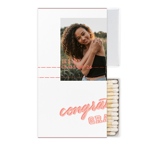 Custom White Classic Custom Photo Matchbox with Matte Poppy Ink Digital Print Colors and Matte Pastel Pink Ink Digital Print Colors has a Congrats graphic and a Congrats graphic and is good for use in Words, Hearts, Wedding themed parties and can't be beat. Showcase your style in every detail of your party's theme!