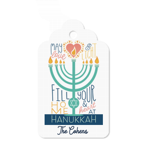 Make your gifts extra special this year with the Love and Light Hanukkah Tag! Featuring a festive holiday graphic paired with custom text, the elegant gift tag is sure to bring warmth and joy to your Hanukkah season.