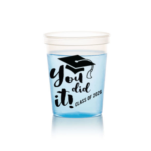 ForYourParty's personalized Yellow 16 oz Stadium Cup with Matte Black Ink Cup Ink Colors has a Cap graphic and is good for use in Graduation themed parties and can be personalized to match your party's exact theme and tempo.