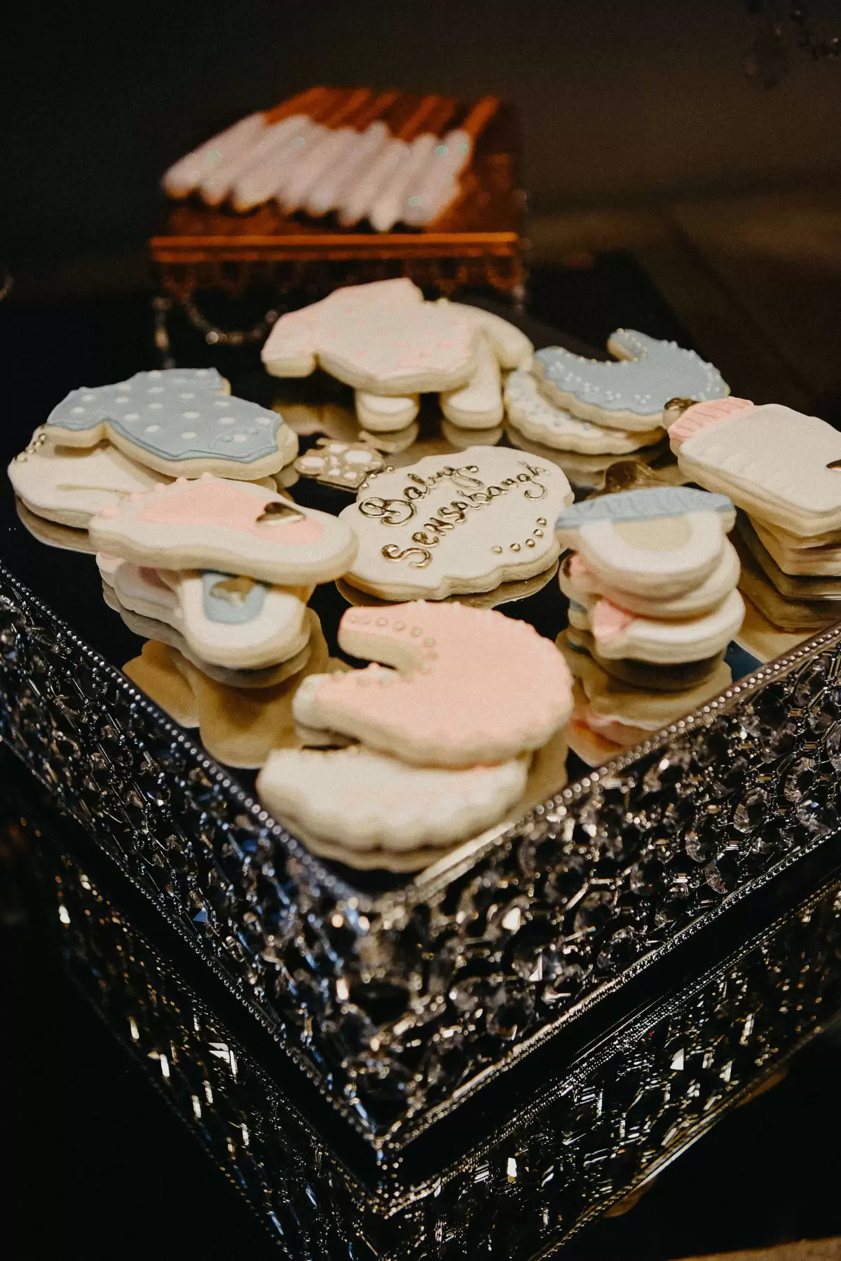 custom designed cookies at elegant gender reveal party