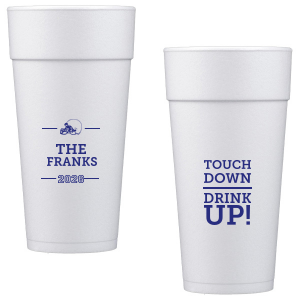 Our custom Matte Cobalt Ink 16 oz Styrofoam Cup with Matte Cobalt Ink Cup Ink Colors has a Helmet graphic and is good for use in Sports themed parties and will add that special attention to detail that cannot be overlooked.