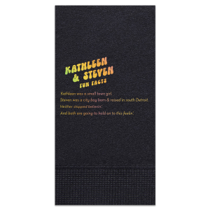 Custom Black Cocktail Napkin with *Shiny Holographic Gold Foil will add that special attention to detail that cannot be overlooked.