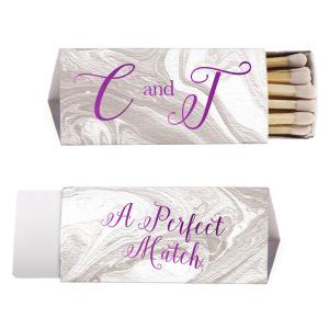 The ever-popular Marble Taupe Classic Matchbox with Shiny Amethyst Foil are a must-have for your next event—whatever the celebration!