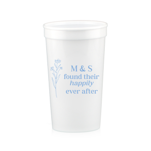 Celebrate the blossoming of a new union with the Happily Ever After Floral Cup, adorned with a graphic of a delicate flower. Customize with the couple's initials to the right, placed elegantly above the phrase "found their happily ever after," symbolizing the beauty of their lasting love.