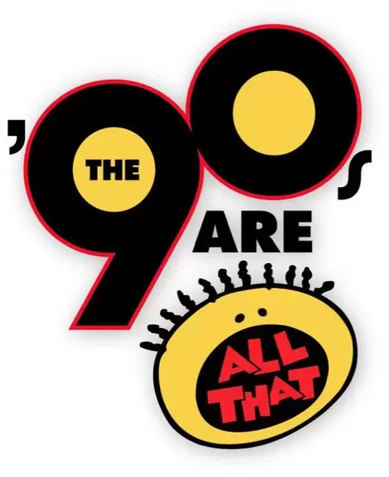 the 90s are all that logo for a 90s theme party