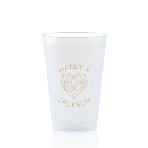 ForYourParty's elegant Gold Ink 20oz Frost Flex Cup with Gold Ink Cup Ink Colors has a Geo Heart graphic and is good for use in Hearts, Geometric, Wedding themed parties and will make your guests swoon. Personalize your party's theme today.