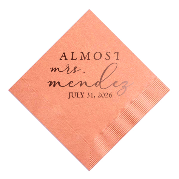 Custom Light Coral Cocktail Napkin with Shiny Merlot Foil will impress guests like no other. Make this party unforgettable.