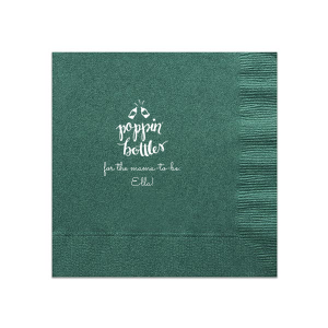Uncork the fun with the Poppin' Bottles Baby Shower Napkin, where spirited bottle graphics boast of festivity. 'Poppin bottles' in playful script sets the tone for a bubbly bash, with space to add your custom touch of cheer.
