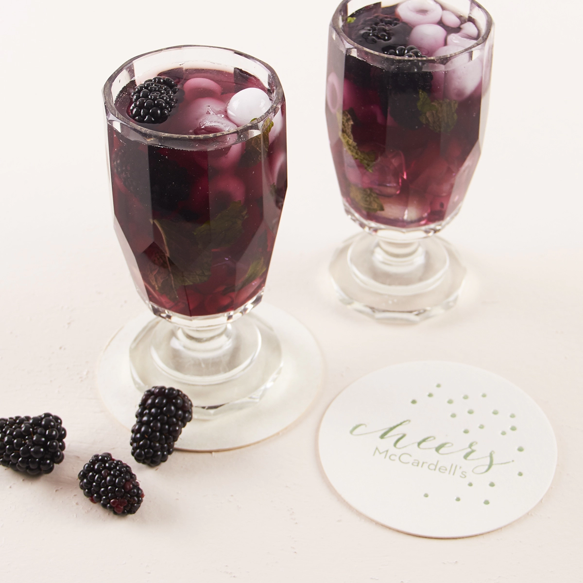 blackberry basil cocktail with custom coaster