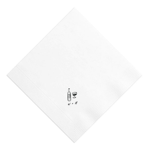 Infuse your celebration with the refined simplicity of the Vino Duo Sketch Napkin. This minimal yet trendy design features a hand-drawn wine glass and bottle, capturing the essence of a good time. Below, add a personalized touch with your initials in a handwritten-style font, perfect for toasting to love and life at a wedding, engagement party, or birthday gathering.