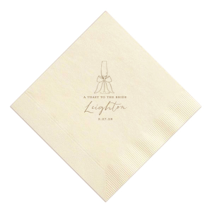 Give a resounding cheer at your next special occasion with the Pearls and Prosecco Champagne Toast Napkin. The customizable design is available in your choice of napkin style and color, along with personalized text in a variety of foil stamp colors. Perfect for weddings, engagements, anniversaries, and more!