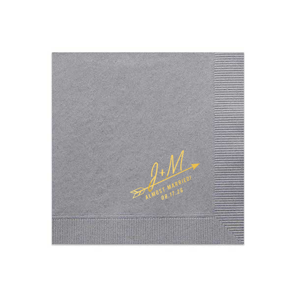 Our beautiful custom Slate Cocktail Napkin with Shiny 18 Kt Gold Foil has a Arrow 2 graphic and is good for use in Accents, Frames, Wedding themed parties and can be customized to complement every last detail of your party.