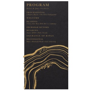 The Geode Program will be a welcome element at your wedding! It will tell your guests what to expect at your event, and can be fully customized featuring a geode graphic. 