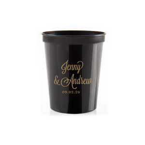 Celebrate in style with the Fancy Flourish Duo Cup where the couple's names dance in a stunning, ornate script brimming with elegant flourishes. This cup, crowned with the event's date, transforms every sip into a cherished memory, perfect for toasting to love and unforgettable moments.
