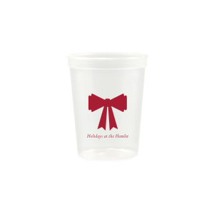 Stock up with supplies needed for seasonal spirits with the Holiday Bow Cup. Available in a wide variety of styles to best suite your function, the classic design is paired with customizable text. Your party is sure to be the highlight of the year!