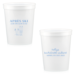 The Bride To Be Après Cup is perfect for destination bachelorette parties! Memorialize your special event with a high quality cup of your style choice printed in the color that best matches your taste. Personalize the text to convey all the important details and any well wishes for honored guests.