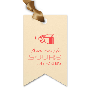 ForYourParty's elegant Natural Kraft/Latte Double Point Gift Tag with Shiny Merlot Foil has a Angel 2 graphic and is good for use in Christian Symbols, Christmas themed parties and are a must-have for your next event—whatever the celebration!