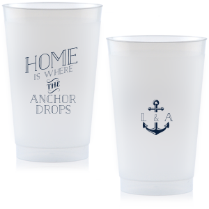 Heave Ho and toast to your love and the charm of nautical life with the Home Is Where The Anchor Drops Cup. Perfect for sea-loving couples, this design features the saying that symbolizes whether on land or sea you will be anchored in love. The reverse side showcases a traditional anchor which symbolizes stability, security and grounding complete with the couple’s initials. 