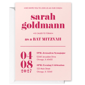 Bold Girly Bat Mitzvah Invitation