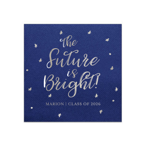 Personalized Navy Large Print Cocktail Napkin with Shiny Sterling Silver Foil can be personalized to match your party's exact theme and tempo.