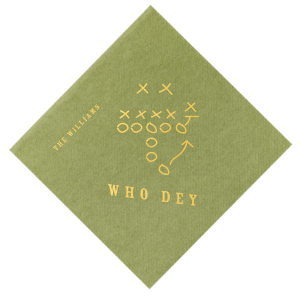 The new custom Big Game Napkin has a special graphics that will add the final touch on your party. They will bring that Football spirit inside your party, your guests will agree!