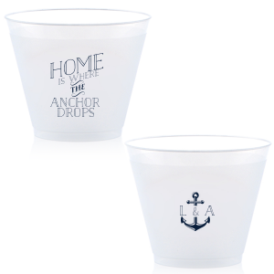 Heave Ho and toast to your love and the charm of nautical life with the Home Is Where The Anchor Drops Cup. Perfect for sea-loving couples, this design features the saying that symbolizes whether on land or sea you will be anchored in love. The reverse side showcases a traditional anchor which symbolizes stability, security and grounding complete with the couple’s initials. 