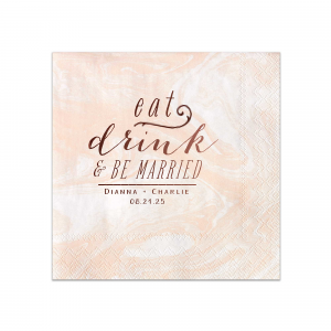 Bring the cheer with the Joyful Stacked Eat Drink & Be Married Wedding Napkin! This whimsically stacked design blends a sassy lowercase, bouncy script, and bold capital letters. It's topped off with the couple's names and date, infusing the napkin with a personal, joyous vibe.